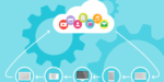 Graphic of The Cloud hovering over a digital path and gears